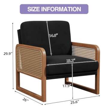 HAOBO Home Accent Chair Natural Rattan Armchair Mid Century Modern Chair Upholstered Living Room Cha...