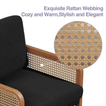 HAOBO Home Accent Chair Natural Rattan Armchair Mid Century Modern Chair Upholstered Living Room Chairs Comfy Lounge Chair for Bedroom Reading Room