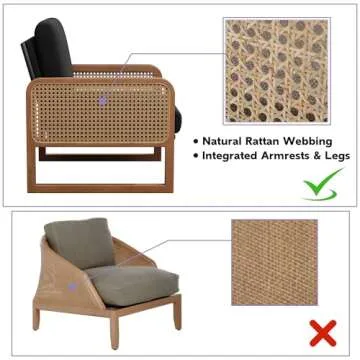 HAOBO Home Accent Chair Natural Rattan Armchair Mid Century Modern Chair Upholstered Living Room Chairs Comfy Lounge Chair for Bedroom Reading Room