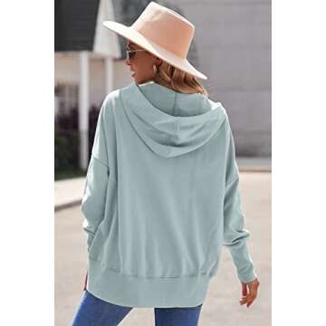AlvaQ Womens Oversized Half Button Hoodie Sweatshirt Casual Ribbed Long Sleeves Pullover Tunic Top F...