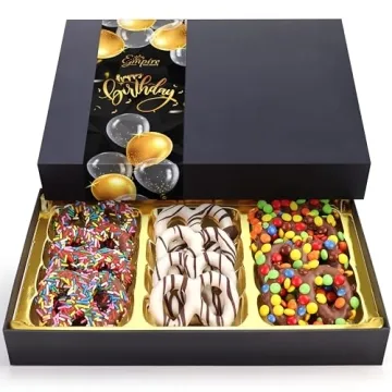 Happy Birthday Chocolate Covered Pretzels - 12 Assorted Gourmet Chocolate Pretzels in a Happy Birthd...