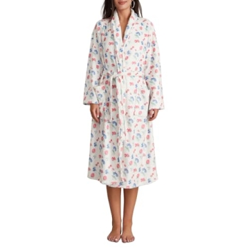 SOLILOQUY Women Christmas Fleece Robe Floral Print Warm