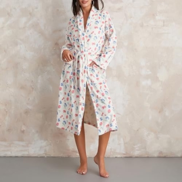 SOLILOQUY Women Christmas Fleece Robe Floral Print Warm