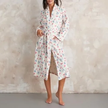 SOLILOQUY Women Christmas Fleece Robe Floral Print Warm