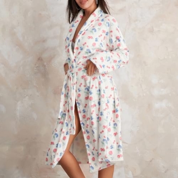 SOLILOQUY Women Christmas Fleece Robe Floral Print Warm