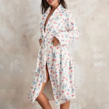 SOLILOQUY Women Christmas Fleece Robe Floral Print Warm