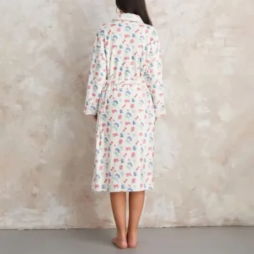 SOLILOQUY Women Christmas Fleece Robe Floral Print Warm