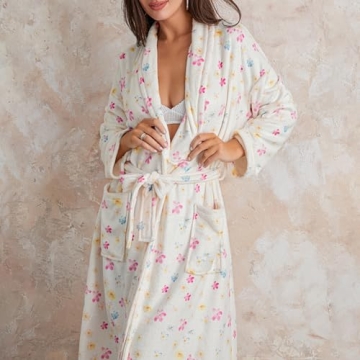 SOLILOQUY Women Christmas Fleece Robe Floral Print Warm