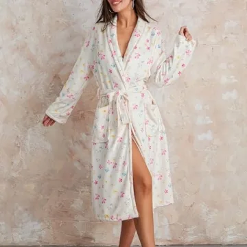 SOLILOQUY Women Christmas Fleece Robe Floral Print Warm