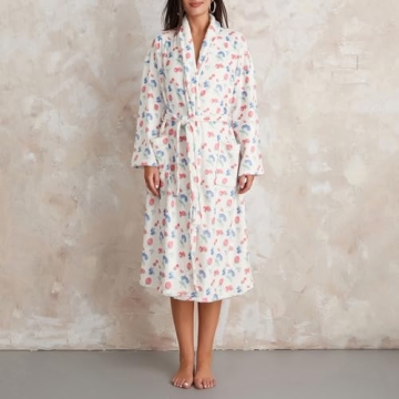 SOLILOQUY Women Christmas Fleece Robe Floral Print Warm