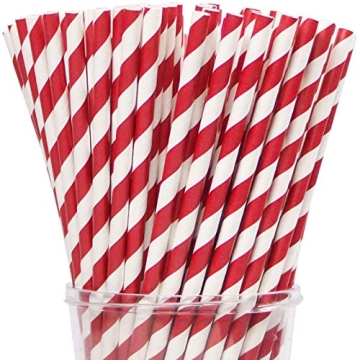 Webake Paper Straws Biodegradable Bulk 200 Red Striped Drinking Straws, Great Alternative Disposable...