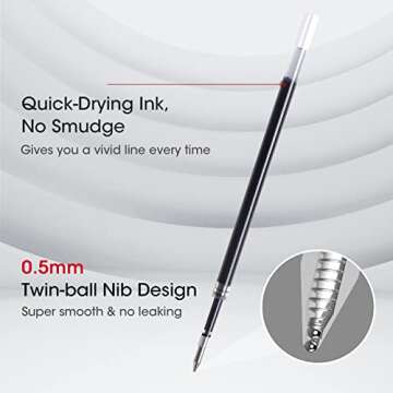 Writech Liquid Gel Pen Refills: Fine Point 0.5mm Black Ink Twin-Ball Nib Refill Multi-Compatible wit...