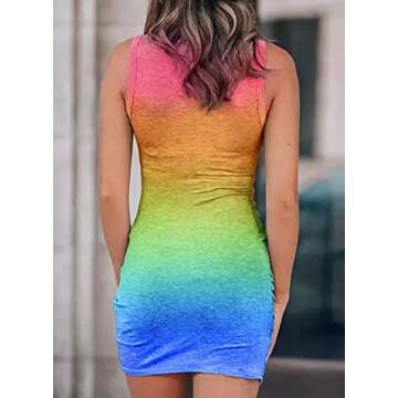 BTFBM Women 2025 Summer Sleeveless Casual Crewneck Bodycon Tank Dress Cutout Twist Slim Wrap Club Party Evening Dresses(Tie Dye Pink Blue, Large)