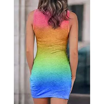 BTFBM Women 2025 Summer Sleeveless Casual Crewneck Bodycon Tank Dress Cutout Twist Slim Wrap Club Party Evening Dresses(Tie Dye Pink Blue, Large)