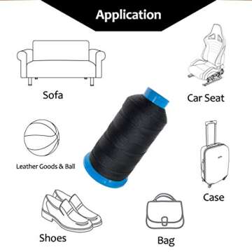 Ninetonine Bonded Nylon Sewing Thread, Curved Needles, Scissors and Thimble Tools Kits (Black)