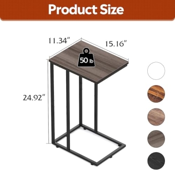 WLIVE C Shaped Side Table for Couch and Bedside