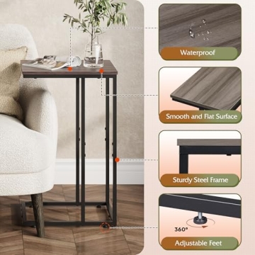 WLIVE C Shaped Side Table for Couch and Bedside