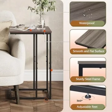 WLIVE C Shaped Side Table for Couch and Bedside