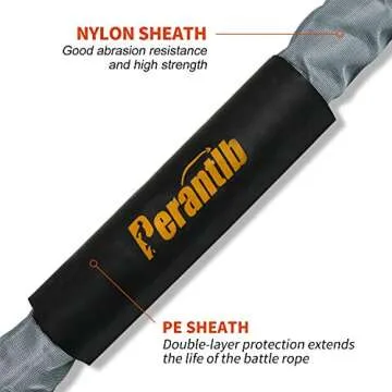 Perantlb Battle Rope with cloth sleeve -1.5/2 Inch Diameter 30' 40' 50' Lengths -Gym Muscle Toning Metabolic Workout Fitness, battle rope Anchor Strap Kit Included (1.5" x 40 ft Length)