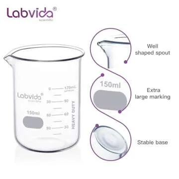Labvida 12pcs 150ml Upgrated Thick Glass Beakers, Griffin Low Form Beaker Set with Double Scale, 3.3 Boro, LVA007