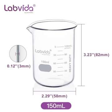 Labvida 12pcs 150ml Upgrated Thick Glass Beakers, Griffin Low Form Beaker Set with Double Scale, 3.3 Boro, LVA007
