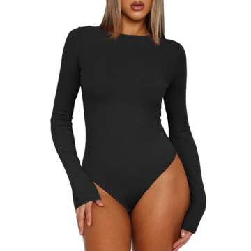 Darong Long Sleeve Bodysuit for Women Crew Neck Basic Women Clothing Body Suit Tops Leotards for Wom...