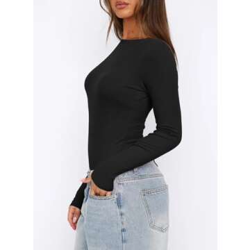 Darong Long Sleeve Bodysuit for Women Crew Neck Basic Women Clothing Body Suit Tops Leotards for Womens 9073 Black S