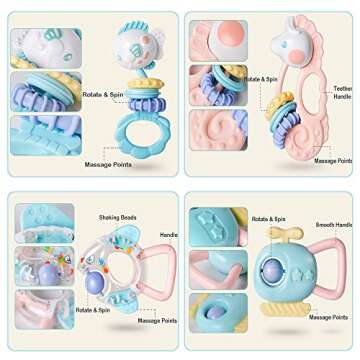 WISHTIME 8-Piece Baby Rattle and Teether Set for Newborns