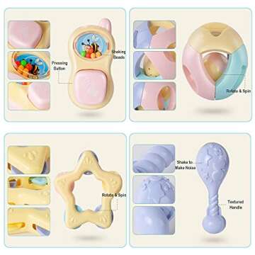WISHTIME 8-Piece Baby Rattle and Teether Set for Newborns