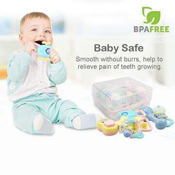 WISHTIME 8-Piece Baby Rattle and Teether Set for Newborns