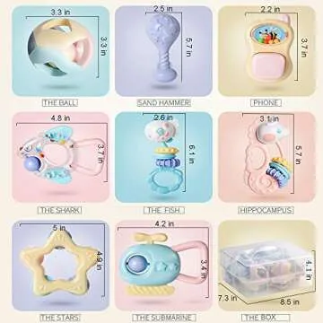 WISHTIME 8-Piece Baby Rattle and Teether Set for Newborns