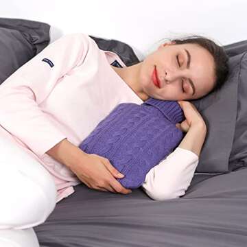 samply Hot Water Bottle with Knitted Cover, 2L Hot Water Bag for Hot and Cold Compress, Hand Feet Wa...