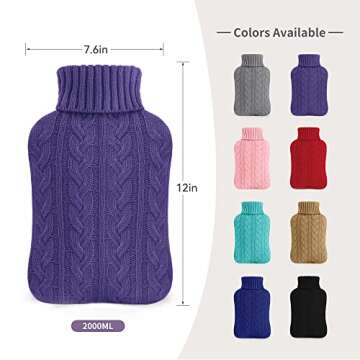 samply Hot Water Bottle with Knitted Cover, 2L Hot Water Bag for Hot and Cold Compress, Hand Feet Warmer, Ideal for Menstrual Cramps, Neck and Shoulder Pain Relief, Purple