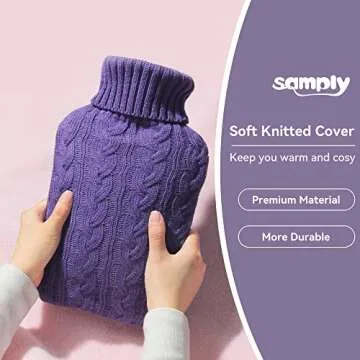 samply Hot Water Bottle with Knitted Cover, 2L Hot Water Bag for Hot and Cold Compress, Hand Feet Warmer, Ideal for Menstrual Cramps, Neck and Shoulder Pain Relief, Purple