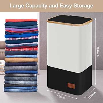 DOFASAYI Laundry Basket, Double Laundry Hamper, Pull-Out and Removable Laundry Bags, Metal Frame, Oxford Fabric, Wooden Shelf, 2 x 50L, 29 x 13.8 x 29.13 Inches, Black