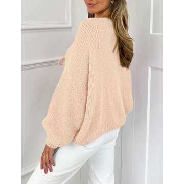 PRETTYGARDEN Women's Tie Front Bow Cardigan Sweaters Chunky Knit Long Puff Sleeve Trendy Fall Winter Jacket Coats