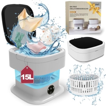 Portable Washing Machine, 15L Foldable Mini Washer and Dryer, Compact Folding Small Laundry Washer, ...