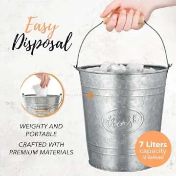 Autumn Alley Rustic Farmhouse Bathroom Trash Can - Country Style Galvanized Trash Can Bucket with Wooden Handle for Rustic Bathroom, Bedroom, Kitchen, Office, Vintage Metal Wastebasket