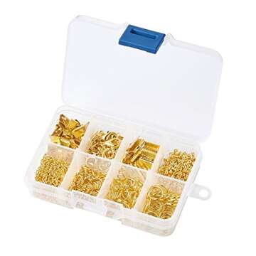 KISSITTY 1Box Jewelry Making Kit 8 Styles with Lobster Claw Clasps Ribbon Ends Jump Rings Drop End Pieces for DIY Jewrlry Making Golden