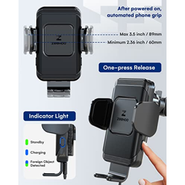 ZeeHoo Fast Wireless Car Charger 15W Auto-Clamping Holder