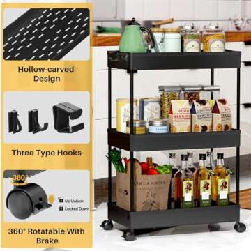 SPACELEAD 3 Tier Rolling Storage Cart with Wheels