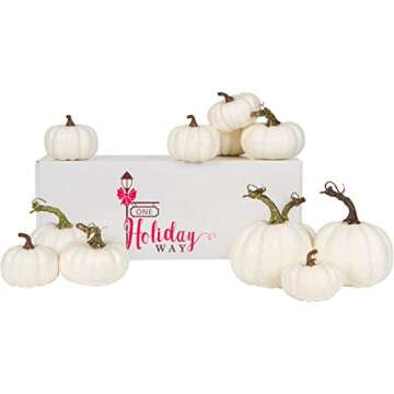 One Holiday Way 4.5-Inch Artificial White Pumpkins Wedding Decor Halloween Fall Table Decoration, 12 Piece Set - Autumn Harvest Rustic Country Farmhouse Decorative Tabletop Accents