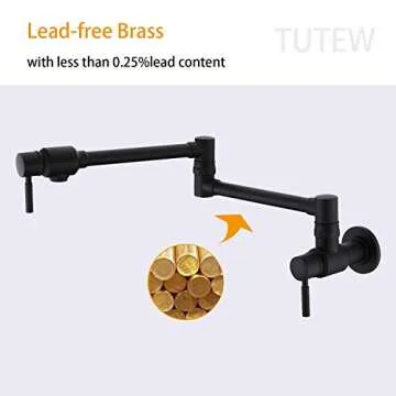 TUTEW Pot Filler Faucet Wall Mount, Black Pot Filler, Folding Stretchable Pot Filler Faucet, Matte B...