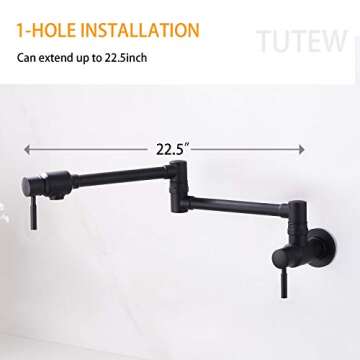 TUTEW Pot Filler Faucet Wall Mount, Black Pot Filler, Folding Stretchable Pot Filler Faucet, Matte Black Pot Filler
