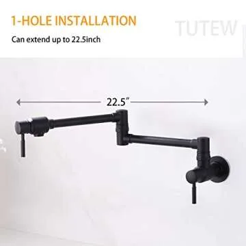 TUTEW Pot Filler Faucet Wall Mount, Black Pot Filler, Folding Stretchable Pot Filler Faucet, Matte Black Pot Filler