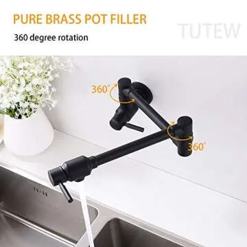 TUTEW Pot Filler Faucet Wall Mount, Black Pot Filler, Folding Stretchable Pot Filler Faucet, Matte Black Pot Filler
