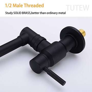 TUTEW Pot Filler Faucet Wall Mount, Black Pot Filler, Folding Stretchable Pot Filler Faucet, Matte Black Pot Filler