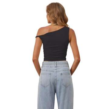 MISSACTIVER Women’s Off Shoulder Ruched Crop Tank Tops One Shoulder Twist Strap Crop Tops Summer G...