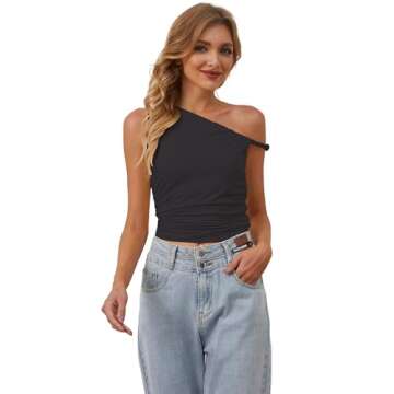 MISSACTIVER Women’s Off Shoulder Ruched Crop Tank Tops One Shoulder Twist Strap Crop Tops Summer Going Out Top Crop Shirts Black