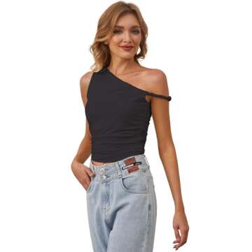 MISSACTIVER Women’s Off Shoulder Ruched Crop Tank Tops One Shoulder Twist Strap Crop Tops Summer Going Out Top Crop Shirts Black